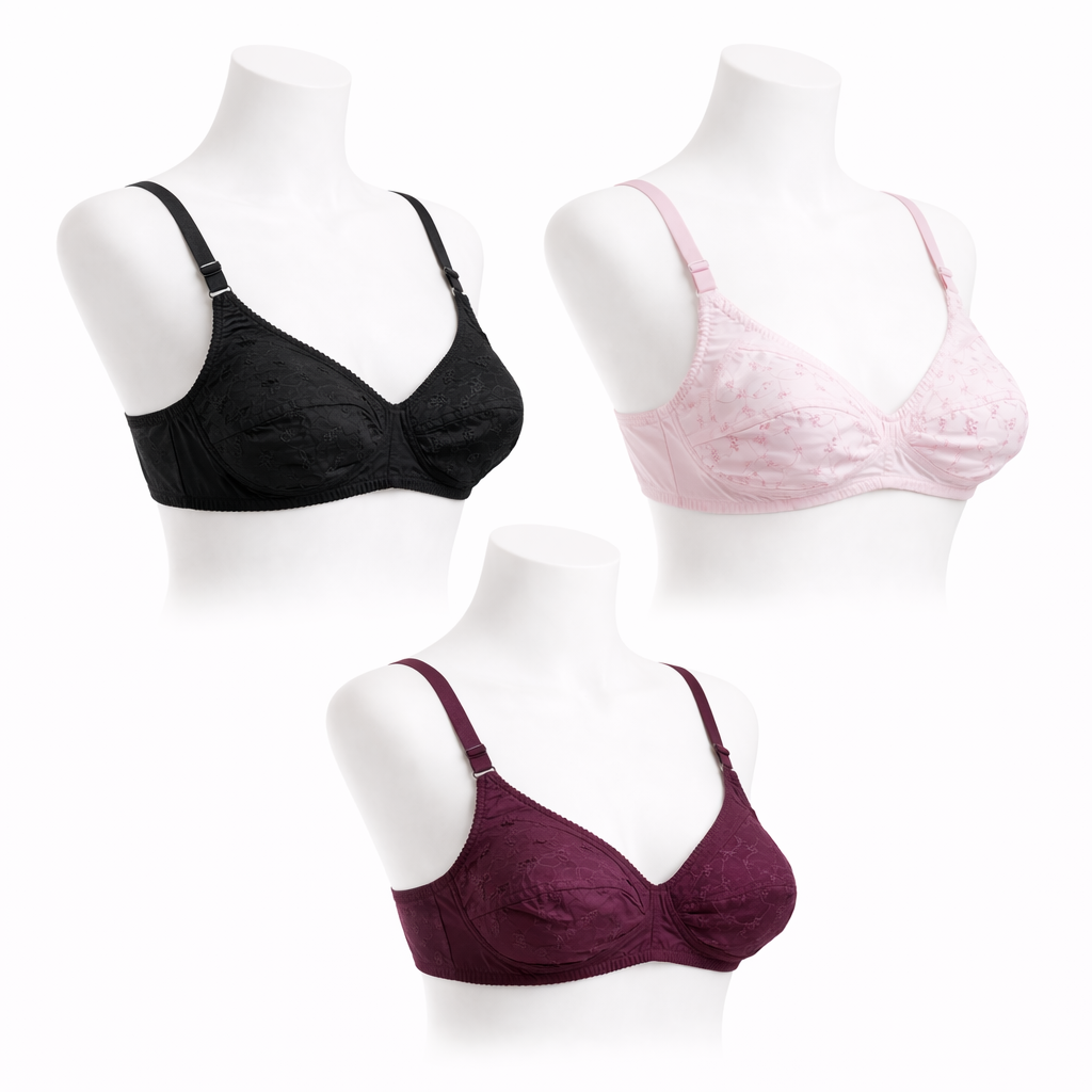 Pack of 4 Chicken Embroidered Cotton Bras