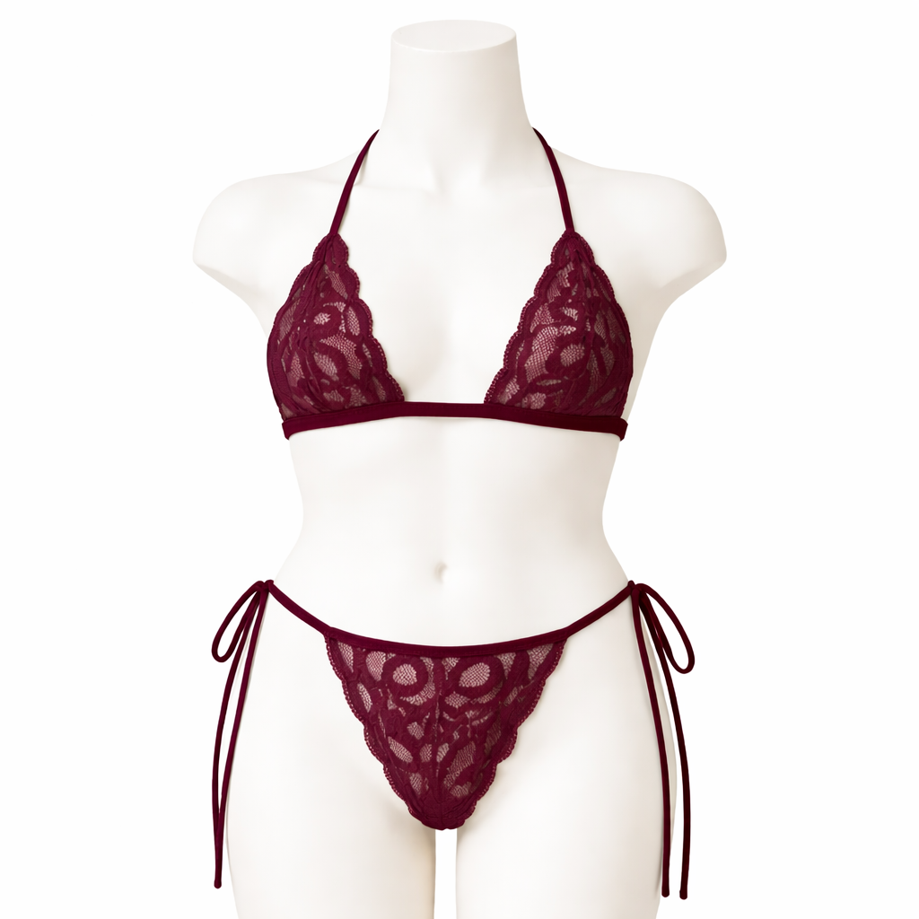 Black Lace Triangle Bikini Set – Elegant Halter Lingerie