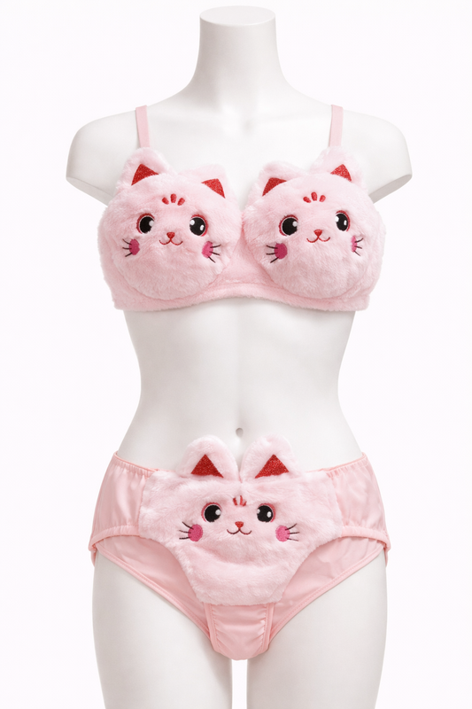 Cute Cat Plush Bra & Panty Set