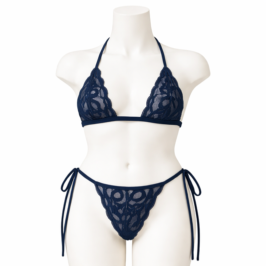Black Lace Triangle Bikini Set – Elegant Halter Lingerie