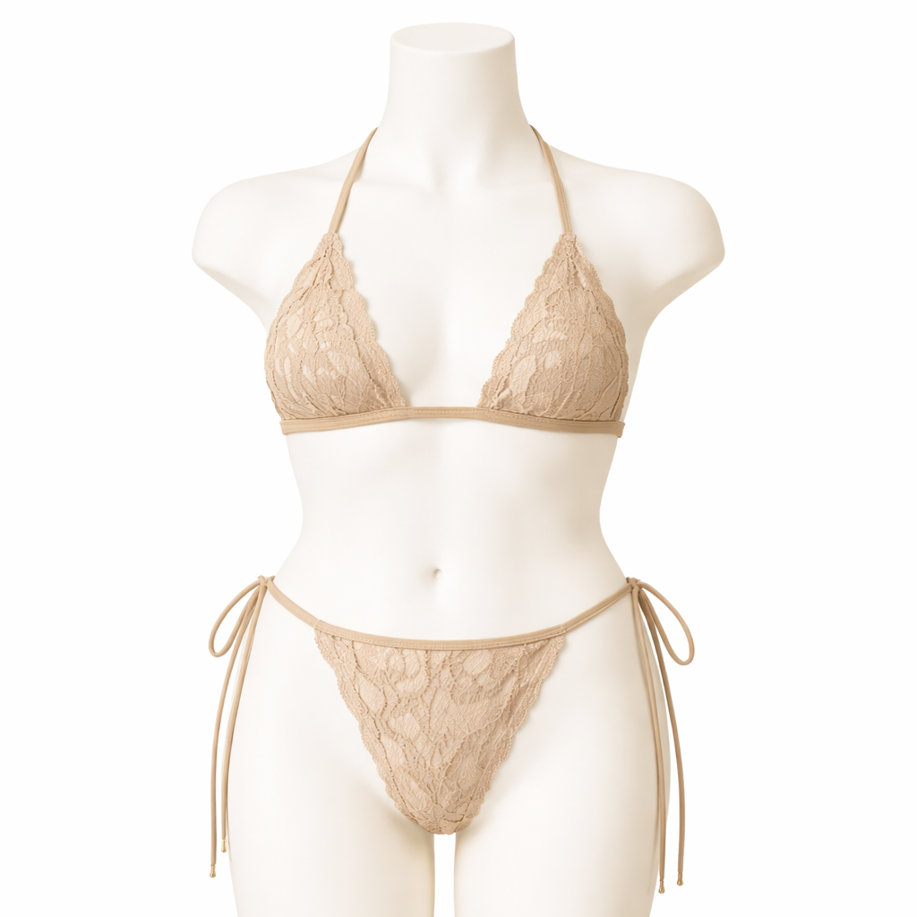 Black Lace Triangle Bikini Set – Elegant Halter Lingerie