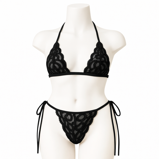 Black Lace Triangle Bikini Set – Elegant Halter Lingerie