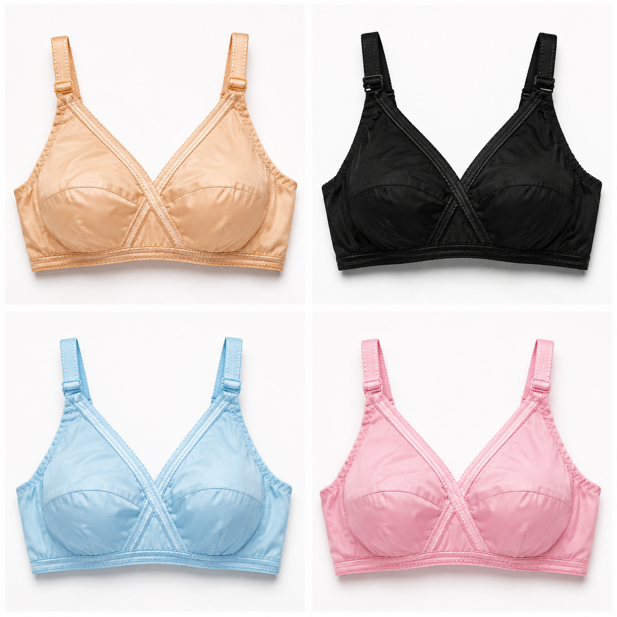 Cross Back Wireless Cotton Bra - Breathable Full Coverage - MyComfort Pakistan
