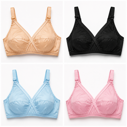 Cross Back Wireless Cotton Bra - Breathable Full Coverage - MyComfort Pakistan