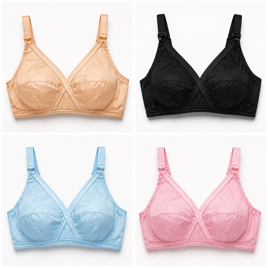 Cross Back Wireless Cotton Bra - Breathable Full Coverage - MyComfort Pakistan