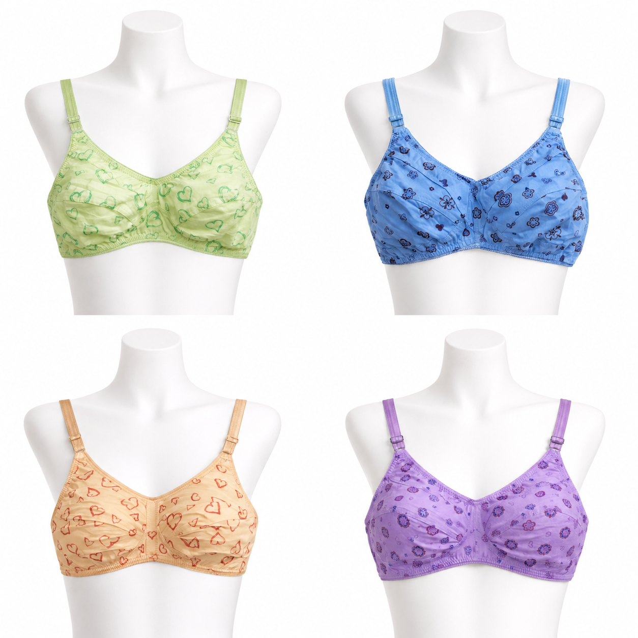 Pack of 4 Soft Banyan Printed Bras