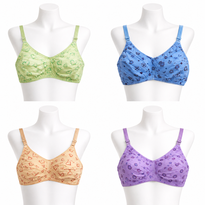 Pack of 4 Soft Banyan Printed Bras