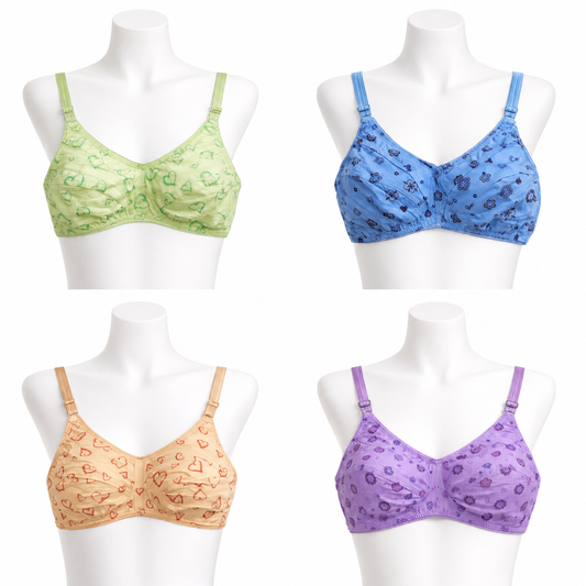 Pack of 4 Soft Banyan Printed Bras