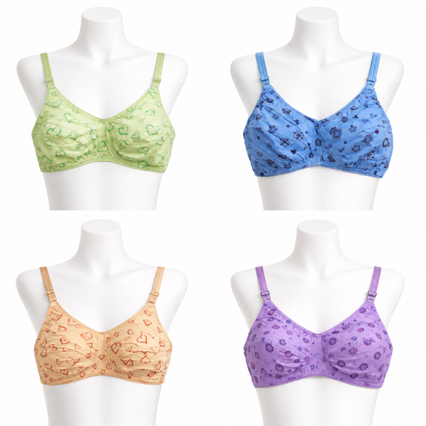 Pack of 4 Soft Banyan Printed Bras
