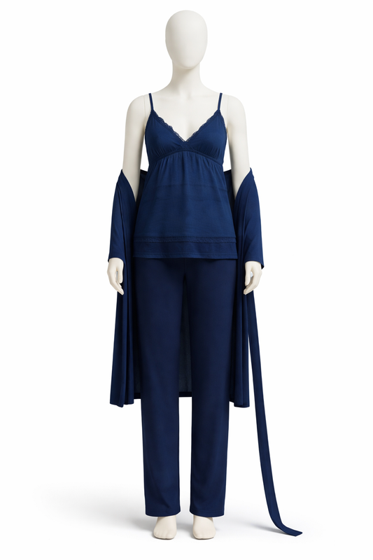 Women’s Satin Night Suit with Robe – 3PC Soft Sleepwear