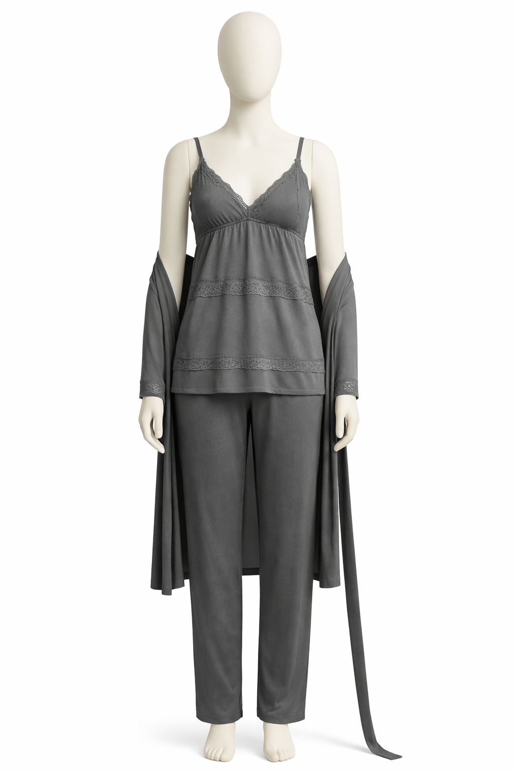 Women’s Satin Night Suit with Robe – 3PC Soft Sleepwear